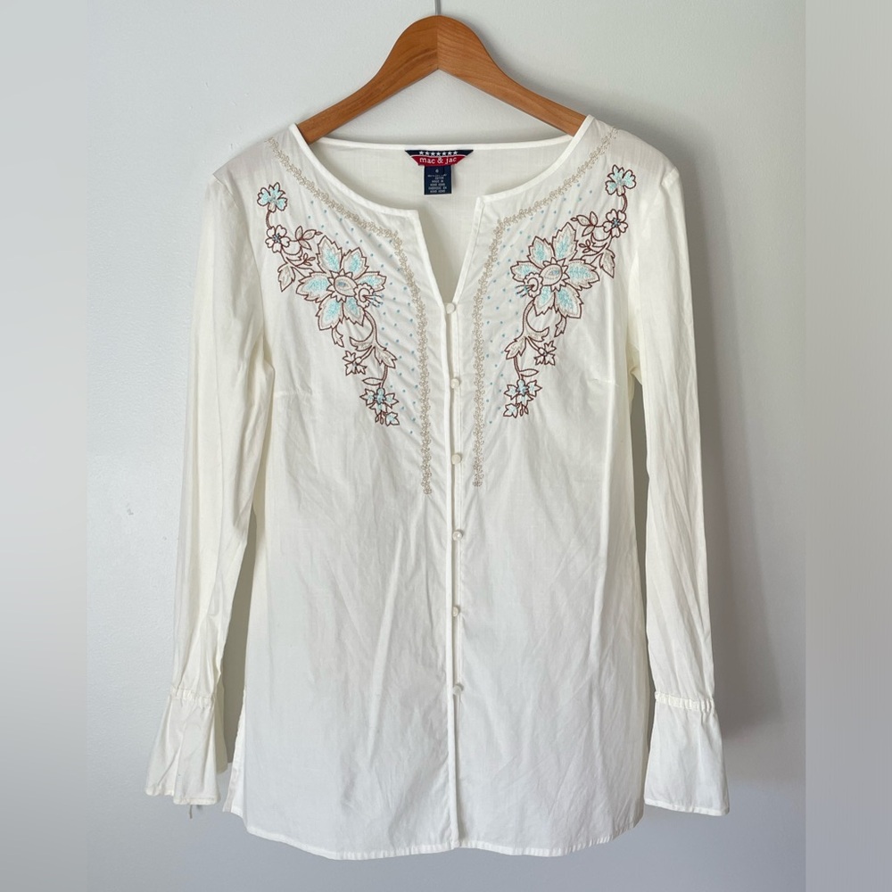 Vintage Embroidered White Cotton Top